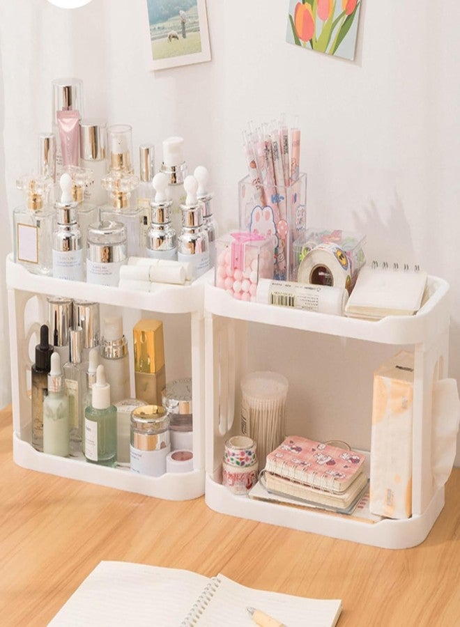NISHIV Double Layer Foldable Rack For Cosmetics , Desktop, Kitchen, Bathroom Accessories Organizer Multifunctional Desktop Double-Layer Plastic Storage Shelf (Set Of 1), White - Image 3